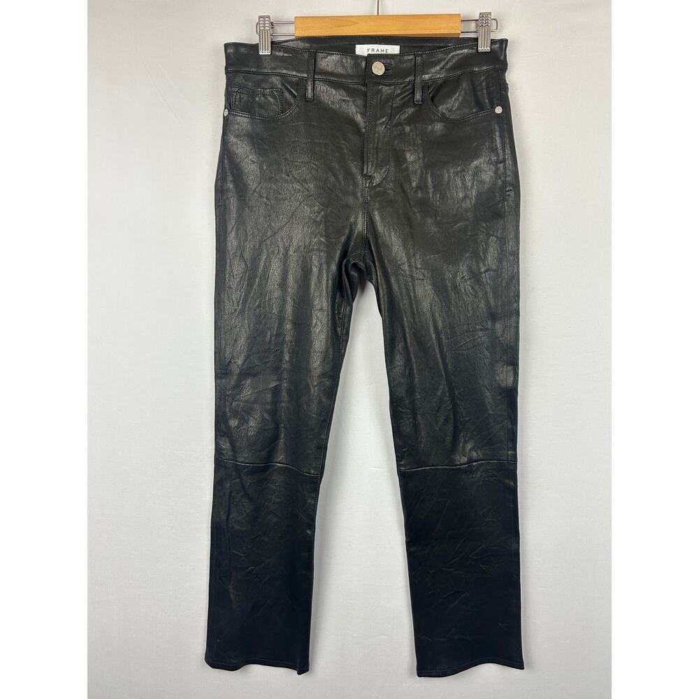 Frame Le High Black Lamb Leather Cropped Pants 27" Inseam Women's Size 29